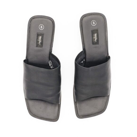 Y2k 90s Mossimo Black Leather Slides Slip-On Sandals Minimalist Size 8 - Picture 4 of 4